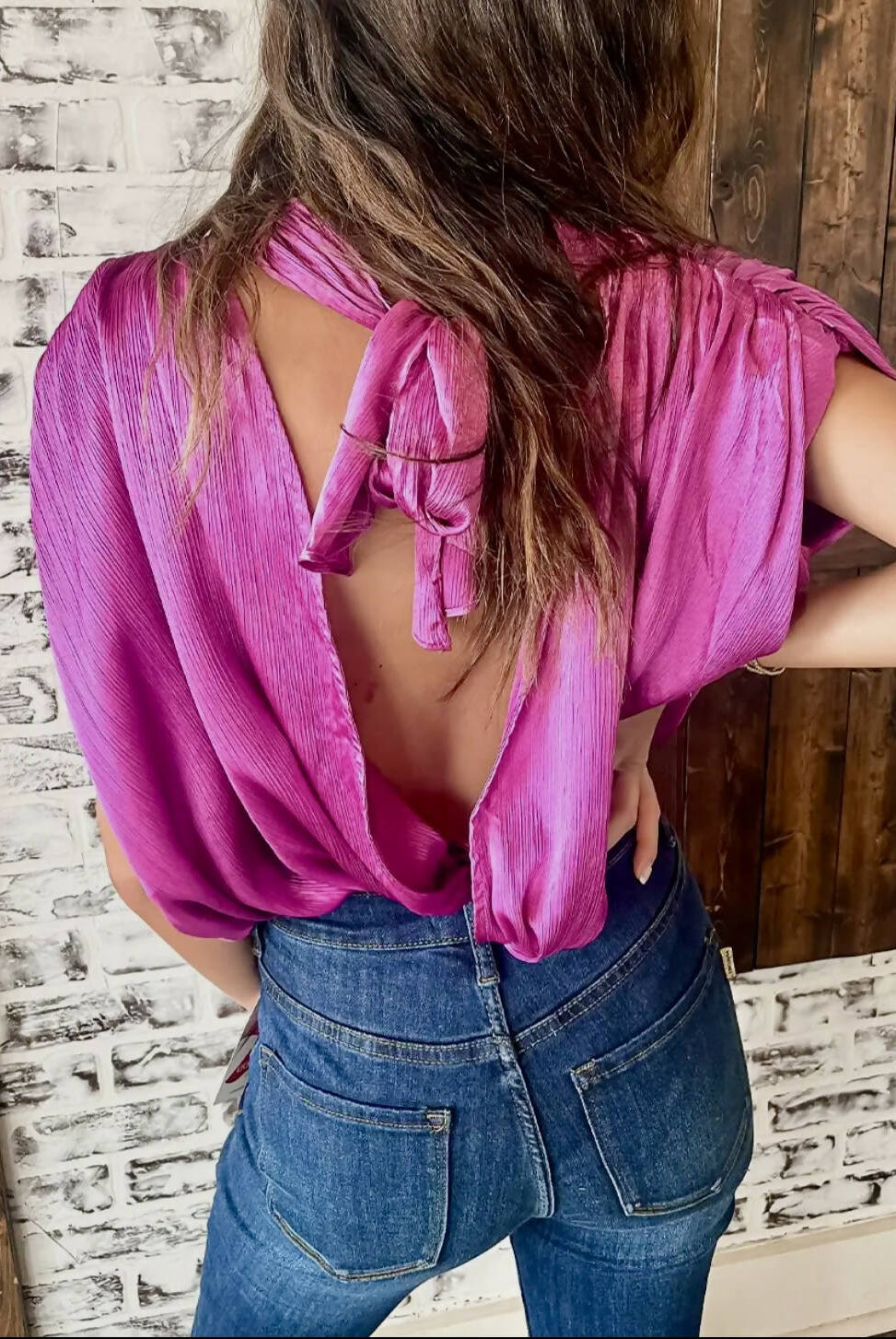 Sassy Backless Blouse-Long Sleeves-Vintage Cowgirl-Deadwood South Boutique, Women's Fashion Boutique in Henderson, TX