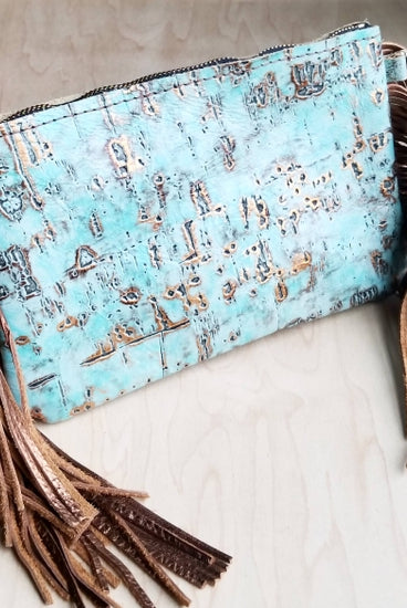 Turquoise Metallic Leather Clutch-Handbags, Wallets & Cases-Deadwood South Boutique & Company-Deadwood South Boutique, Women's Fashion Boutique in Henderson, TX