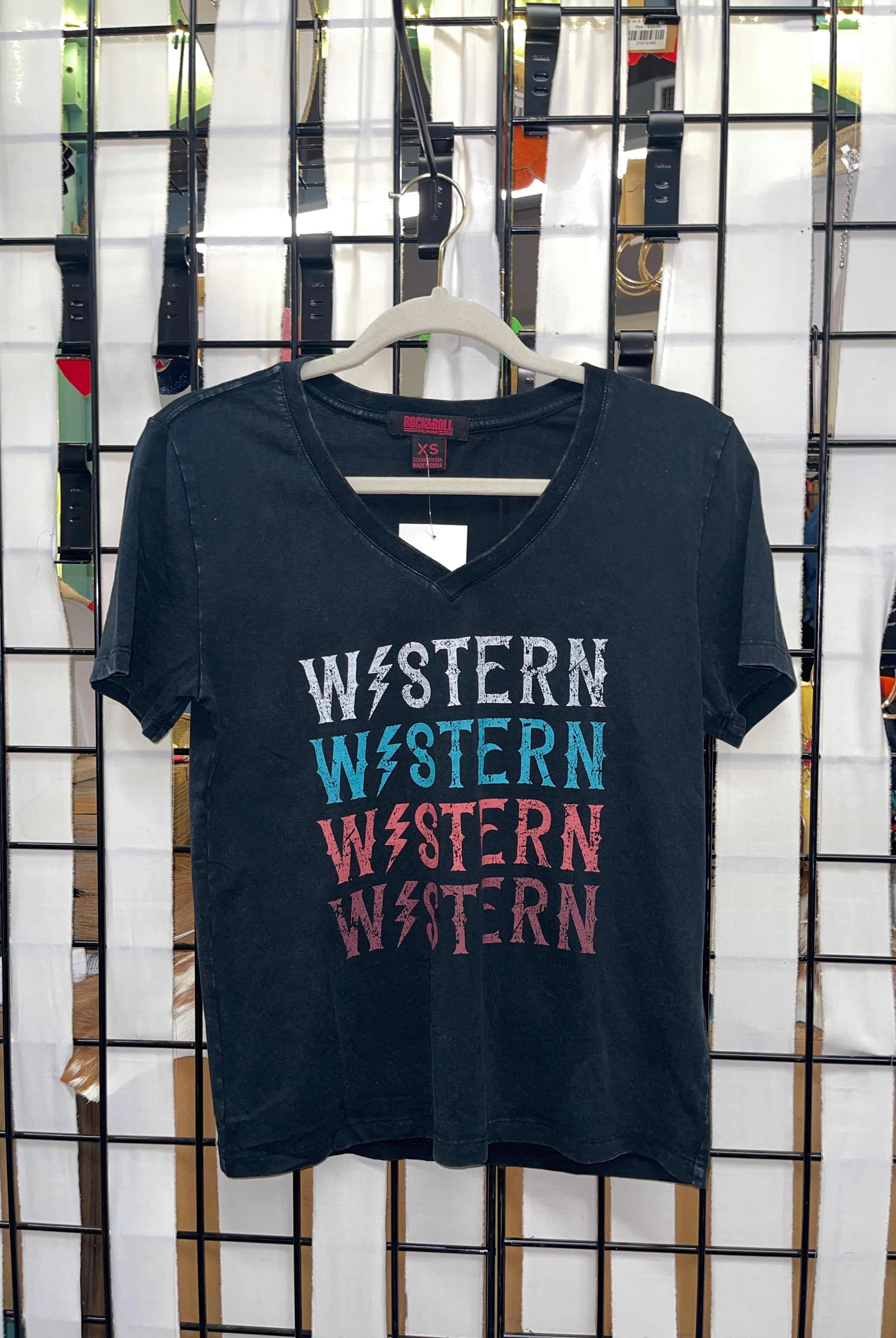 Rock & Roll Western V Neck Graphic Tee-Graphic Tees-Deadwood South Boutique & Company-Deadwood South Boutique, Women's Fashion Boutique in Henderson, TX