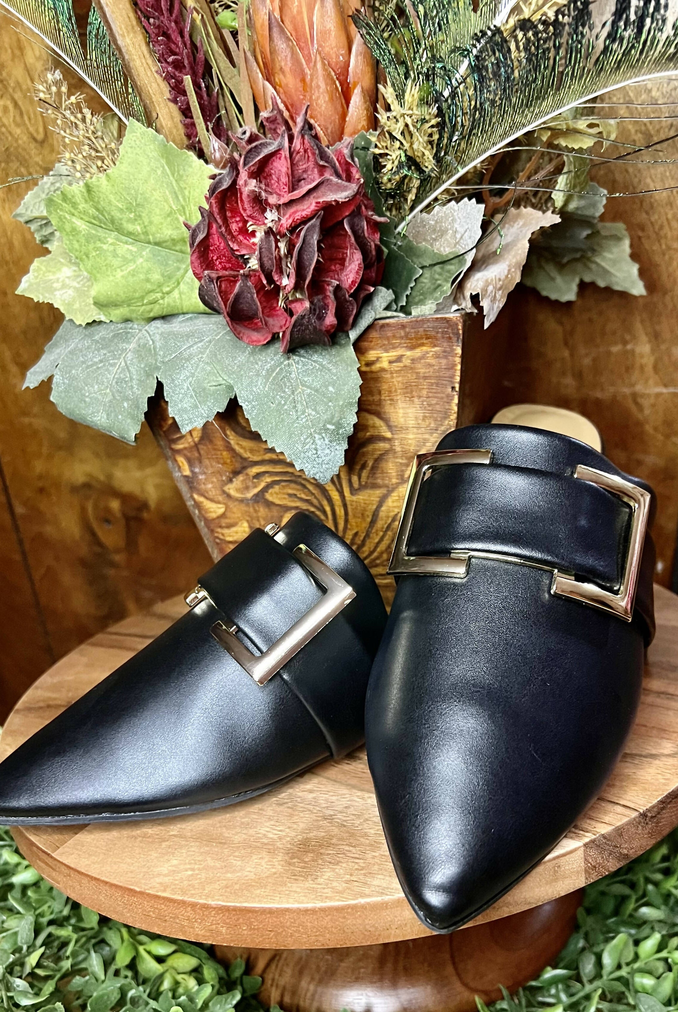 Gracie Swirl Black Flats-Mules-Vintage Cowgirl-Deadwood South Boutique, Women's Fashion Boutique in Henderson, TX