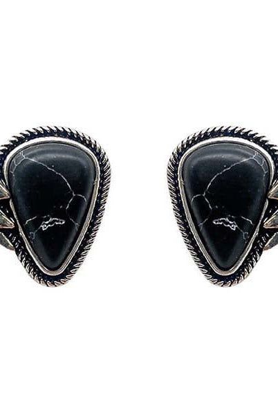 Lightning Bolt Black Stone Earrings Fashion - Deadwood South Boutique & Company LLC
