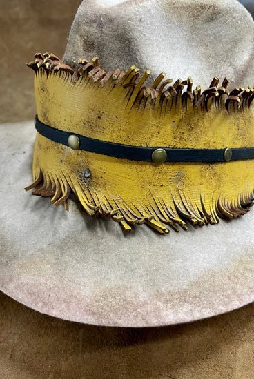 Mustard Hand Cut Feather Hat Band - Deadwood South Boutique & Company LLC