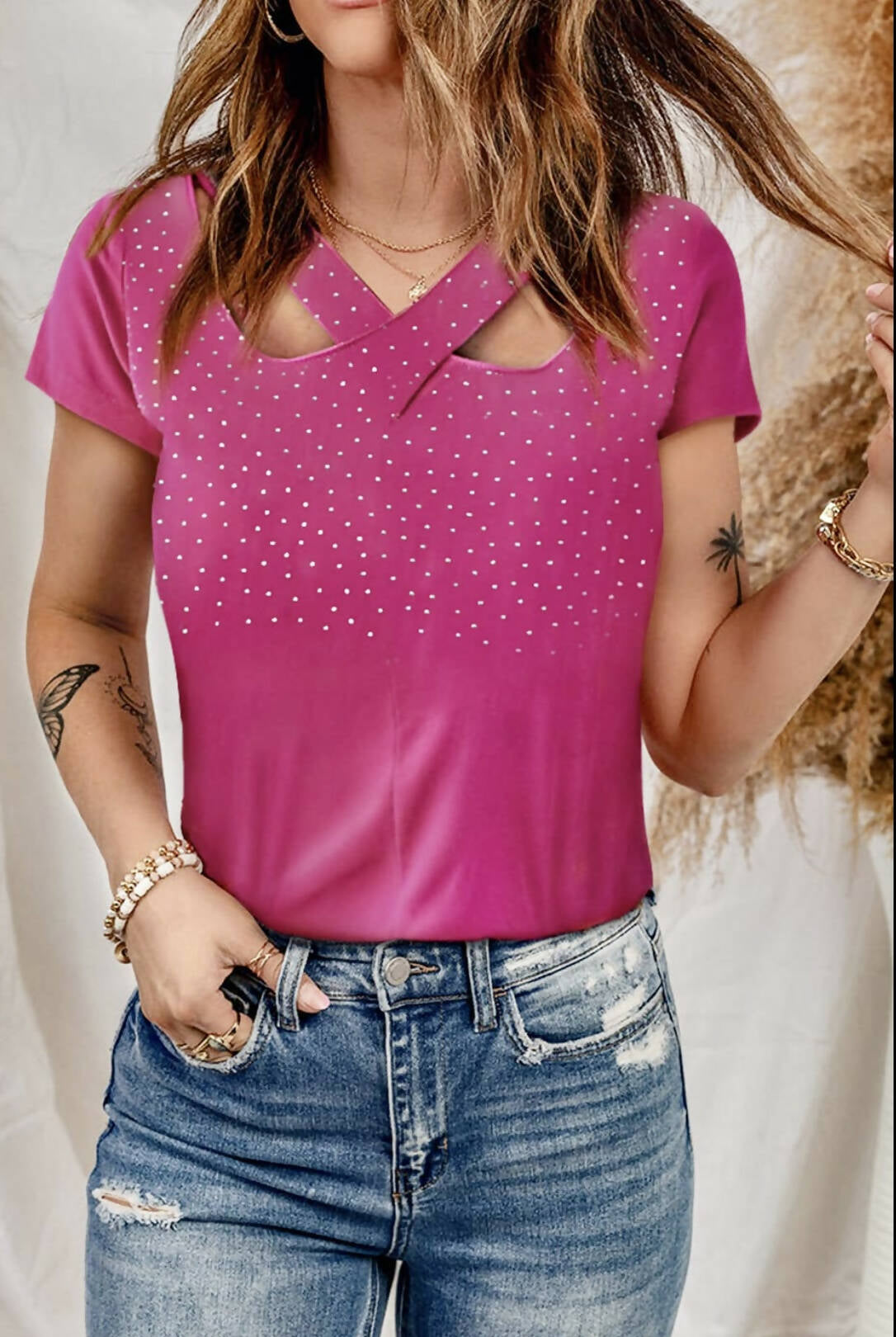 Rhinestone Criss Cross Top - Deadwood South Boutique & Company LLC