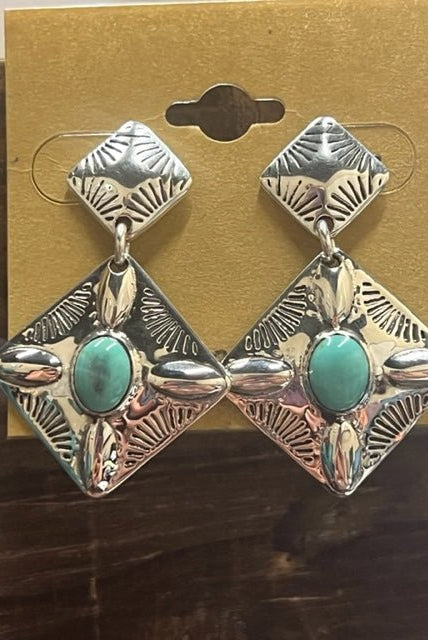 Sterling Concho & Turquoise Earrings - Deadwood South Boutique & Company LLC