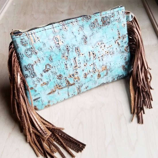 Turquoise Metallic Leather Clutch - Deadwood South Boutique & Company LLC