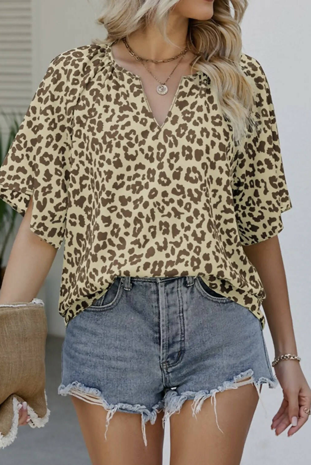 Audrey Leopard V-Neck Top-Long Sleeves-Vintage Cowgirl-Deadwood South Boutique, Women's Fashion Boutique in Henderson, TX