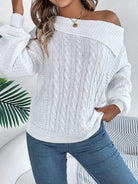 Cable-Knit One Shoulder Long Sleeve Sweater-Trendsi-Deadwood South Boutique, Women's Fashion Boutique in Henderson, TX