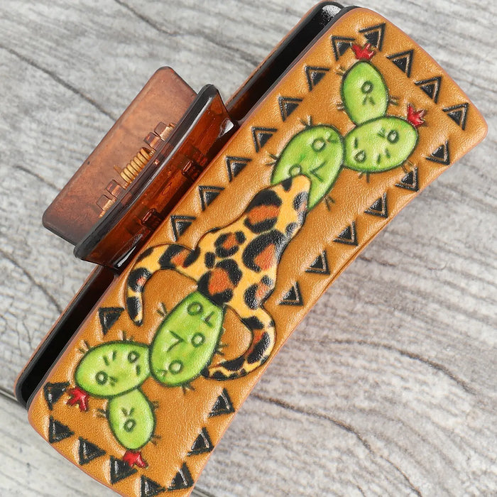 Western Cactus Leather Claw Clip-hair accessories-Deadwood South Boutique & Company-Deadwood South Boutique, Women's Fashion Boutique in Henderson, TX