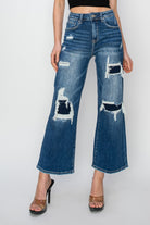 Risen Full Size High Rise Patch Detailed Wide Leg Crop Jeans-Bottoms-Trendsi-Deadwood South Boutique, Women's Fashion Boutique in Henderson, TX