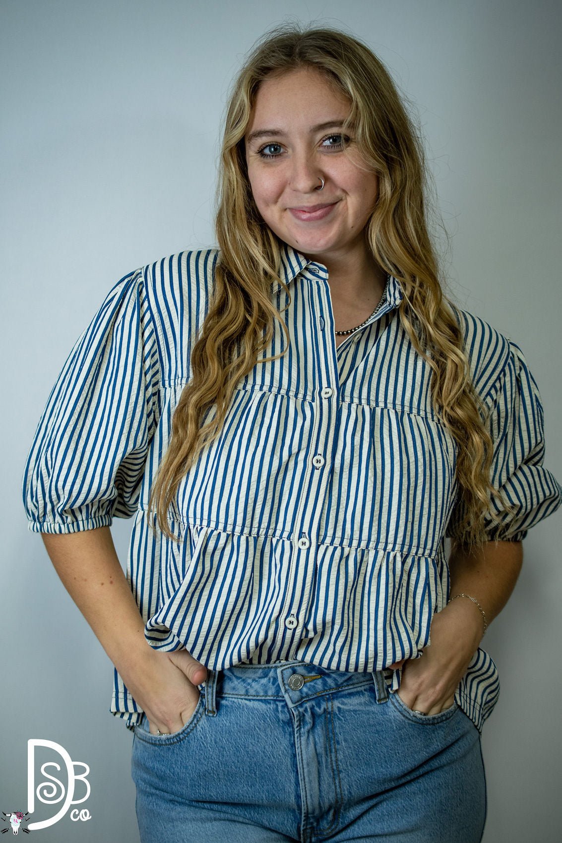 1/2 Sleeve Striped Button - Down Top - Deadwood South Boutique & Company LLC