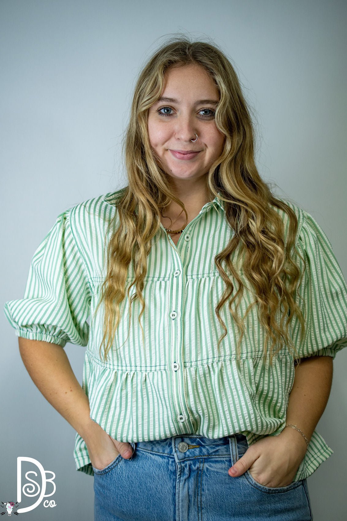 1/2 Sleeve Striped Button - Down Top - Deadwood South Boutique & Company LLC