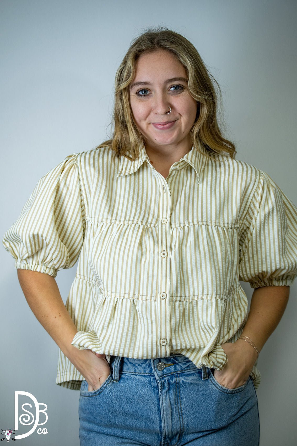 1/2 Sleeve Striped Button - Down Top - Deadwood South Boutique & Company LLC
