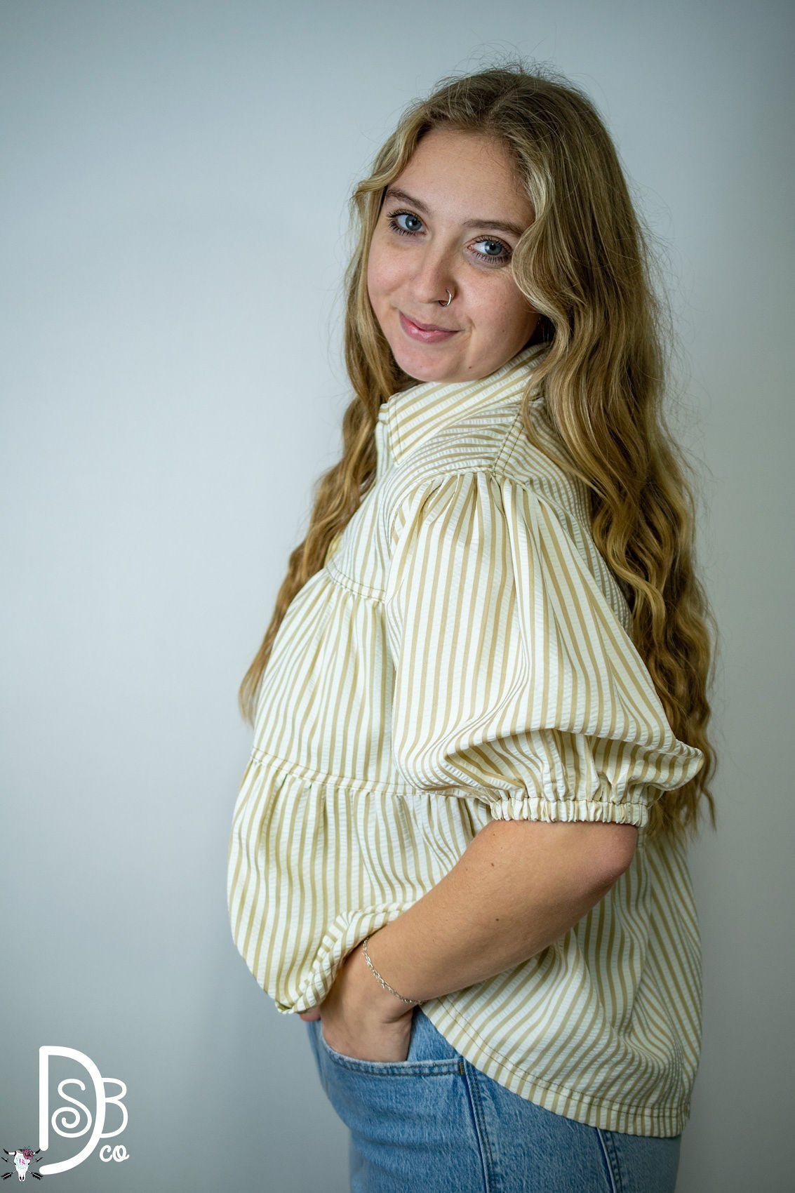 1/2 Sleeve Striped Button - Down Top - Deadwood South Boutique & Company LLC
