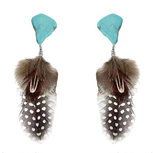 The Dutton Turquoise Feather Fashion Earrings-Earrings-Deadwood South Boutique & Company-Deadwood South Boutique, Women's Fashion Boutique in Henderson, TX
