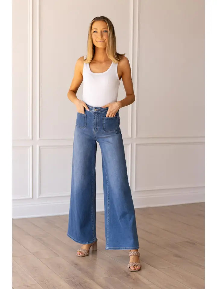 The Matilda Medium Wash Wide Leg-Jeans-Deadwood South Boutique & Company LLC-Deadwood South Boutique, Women's Fashion Boutique in Henderson, TX