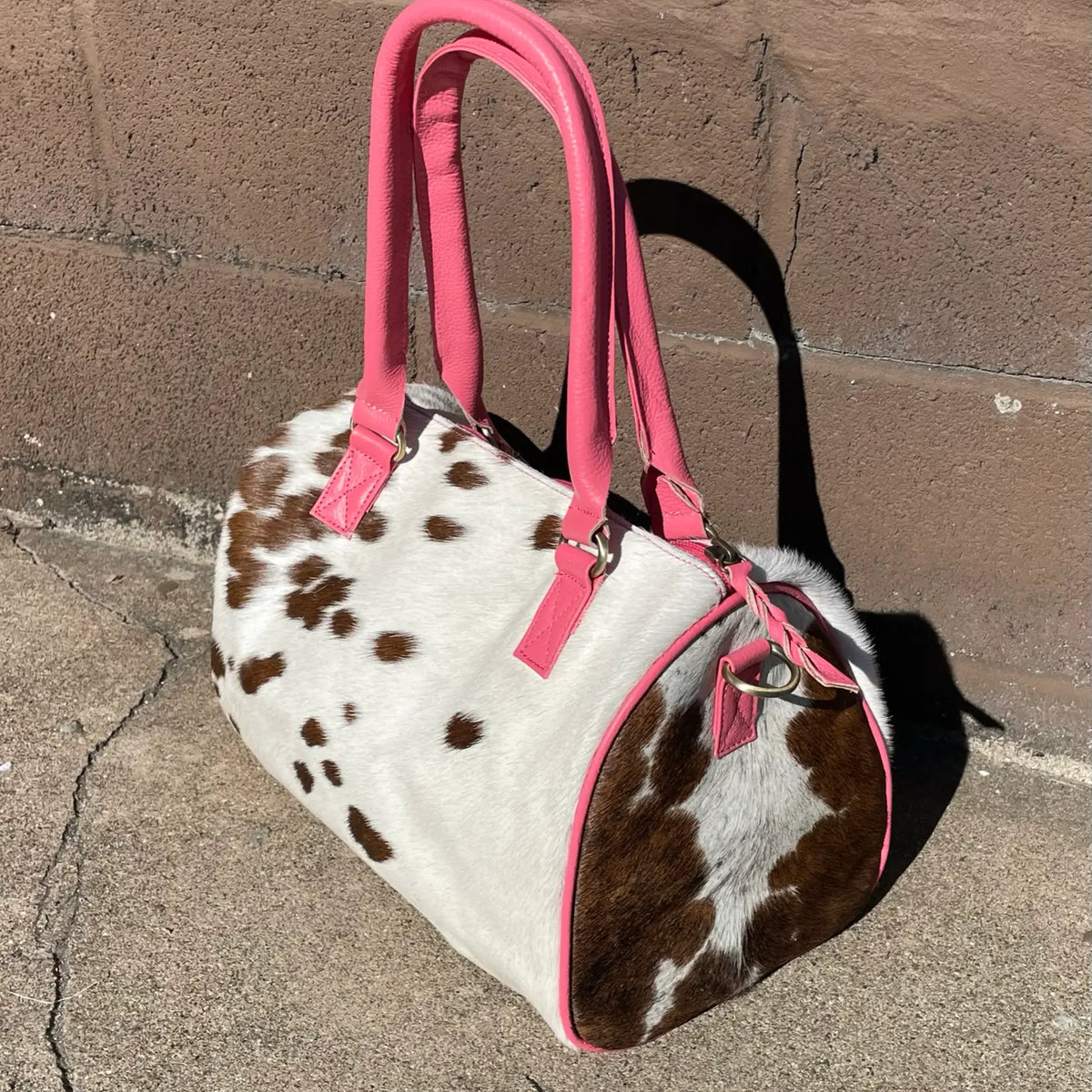 Cowhide Speedy Leather Bag with Pink Detail-Deadwood South Boutique & Company-Deadwood South Boutique, Women's Fashion Boutique in Henderson, TX