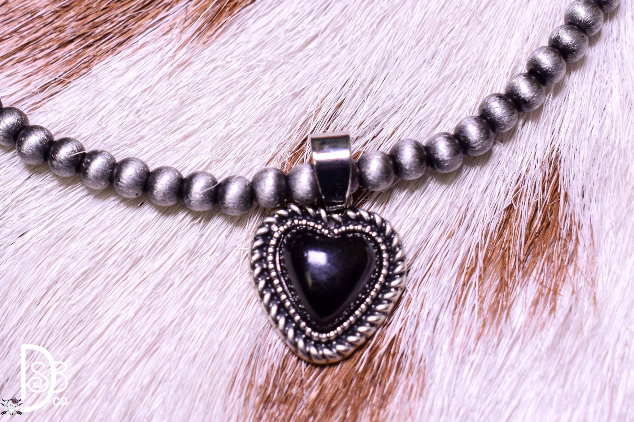 15" Fashion Pearl Necklace with Black Heart Pendant - Deadwood South Boutique & Company LLC