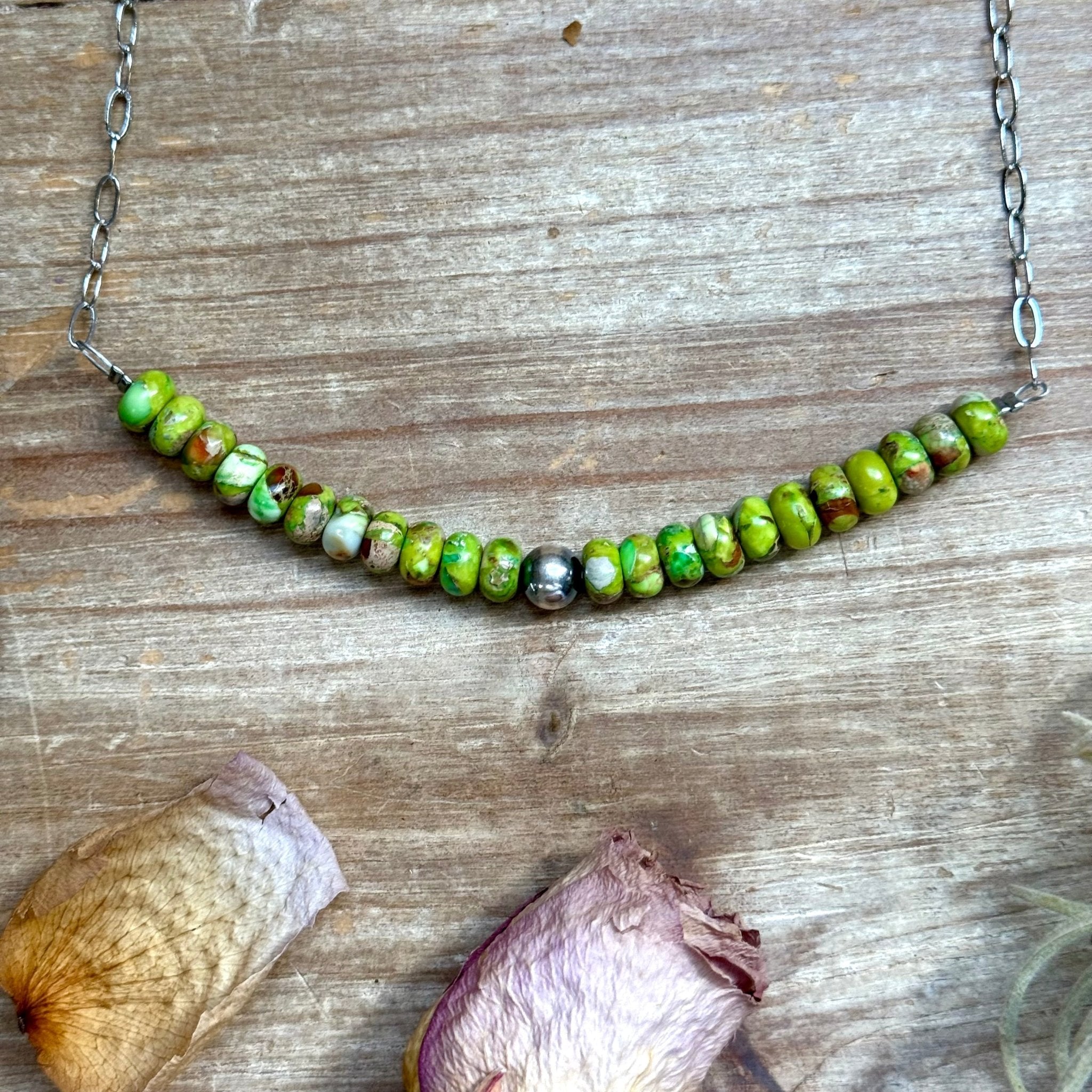 16” Green Variscite Paperclip Necklace – Sterling Silver Accent - Deadwood South Boutique & Company LLC