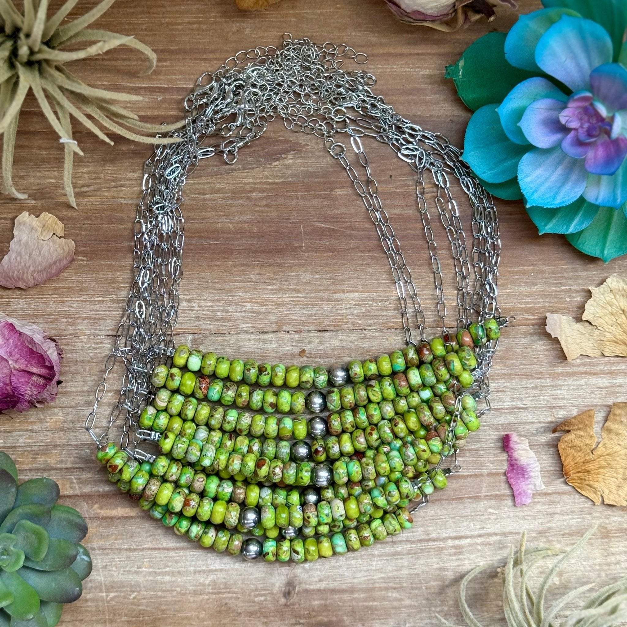 16” Green Variscite Paperclip Necklace – Sterling Silver Accent - Deadwood South Boutique & Company LLC