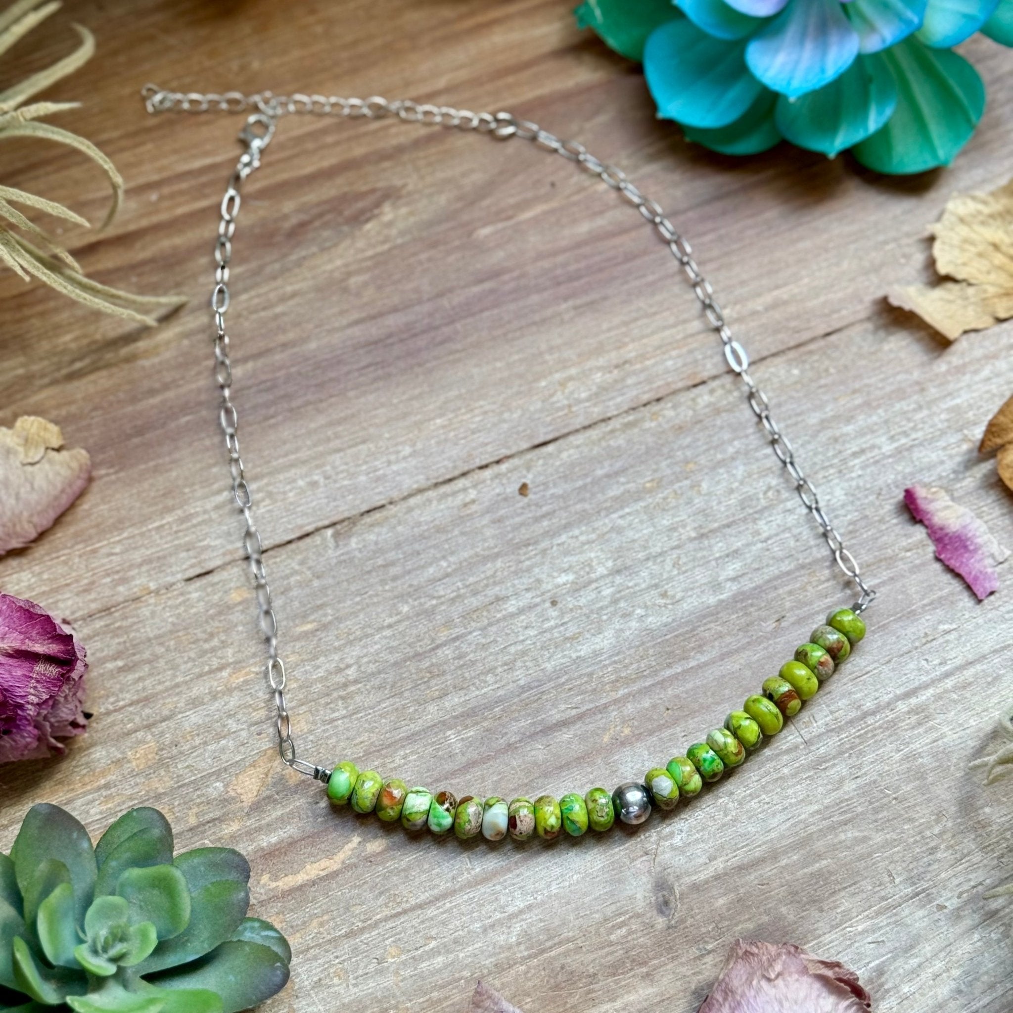 16” Green Variscite Paperclip Necklace – Sterling Silver Accent - Deadwood South Boutique & Company LLC