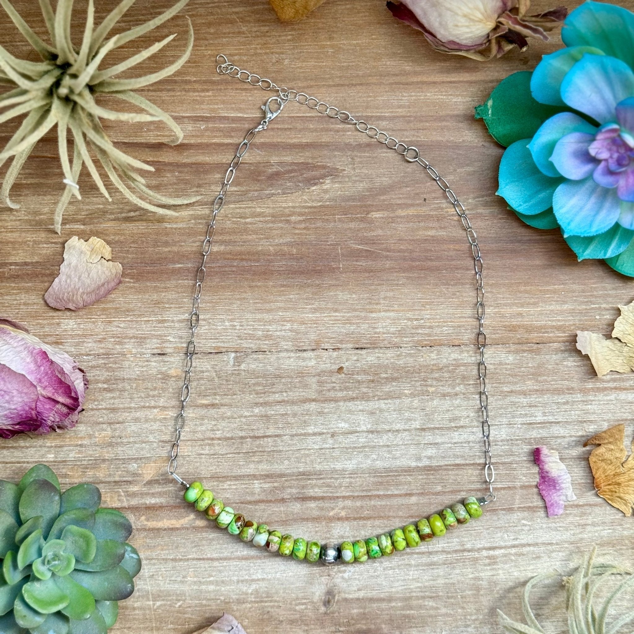 16” Green Variscite Paperclip Necklace – Sterling Silver Accent - Deadwood South Boutique & Company LLC