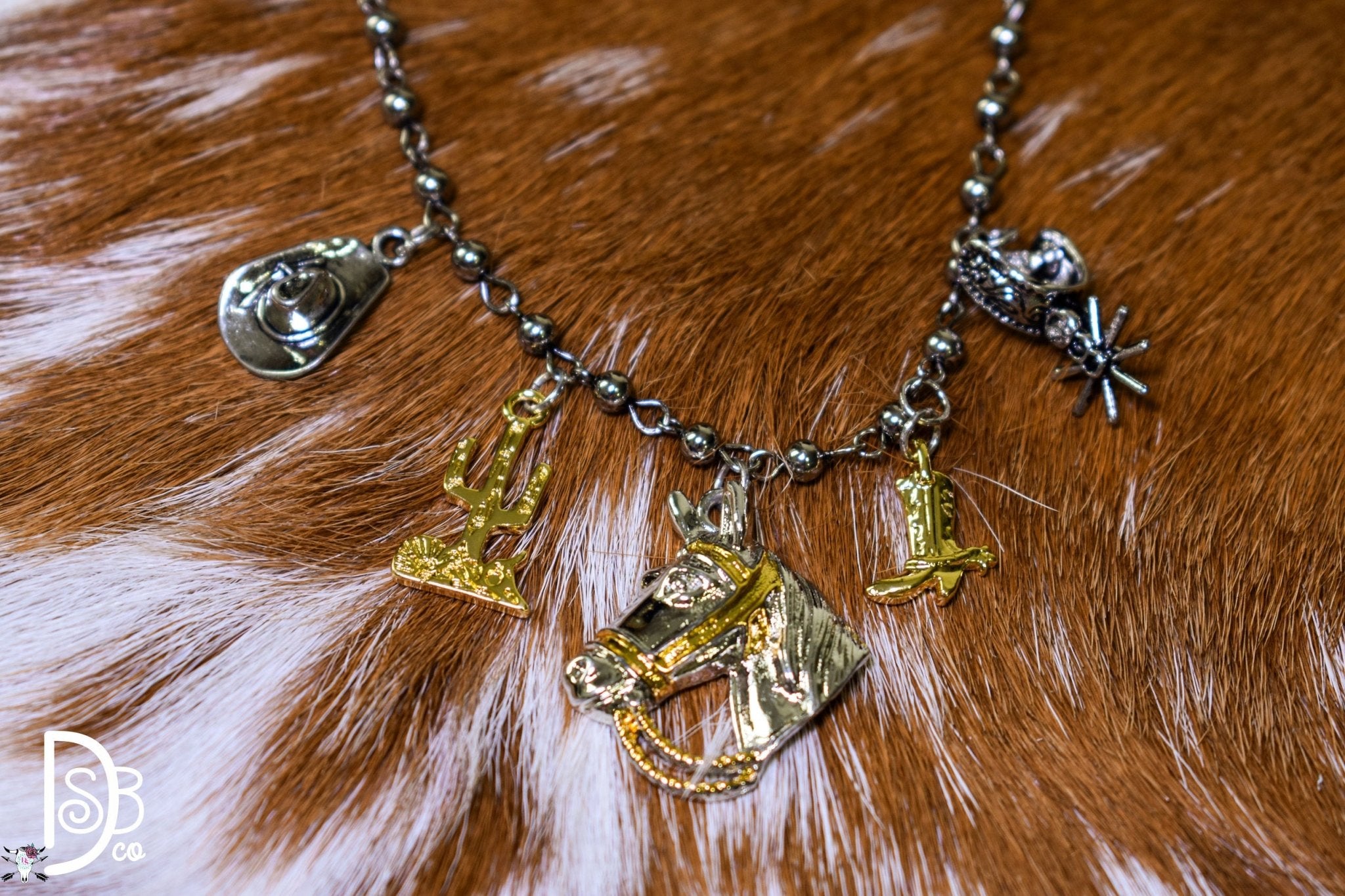 18" 18K Two Tone Plated Western Charm Necklace - Deadwood South Boutique & Company LLC