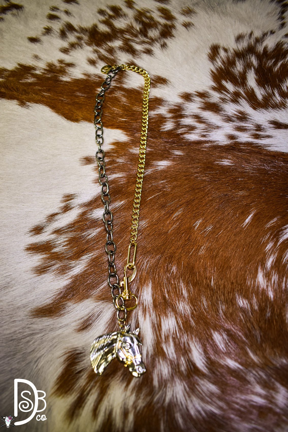 18" 18K Two Toned Plated Chain Necklace w/ Horse Pendant - Deadwood South Boutique & Company LLC