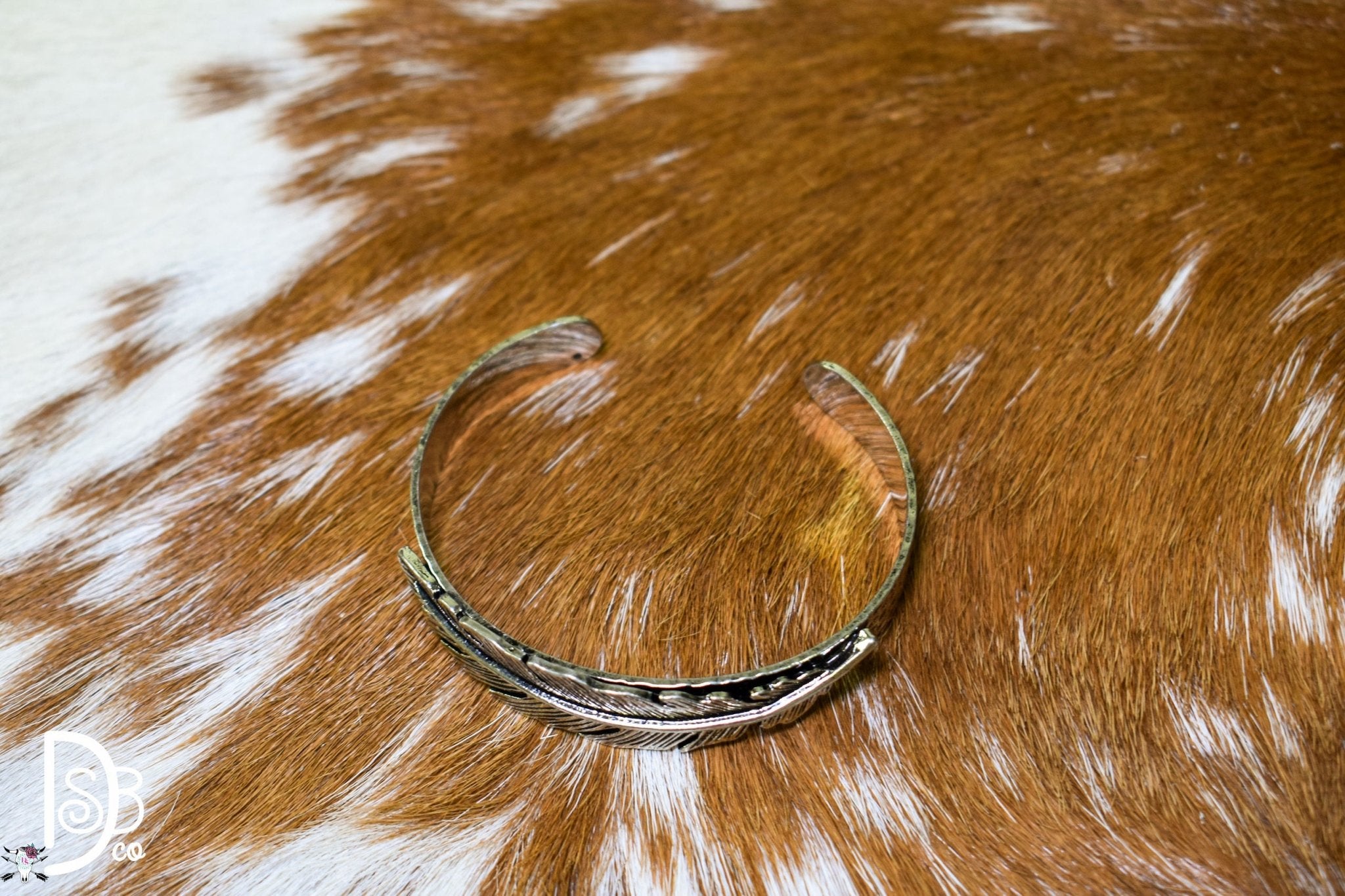 18K White Gold - Plated Stamped Feather Cuff - Deadwood South Boutique & Company LLC