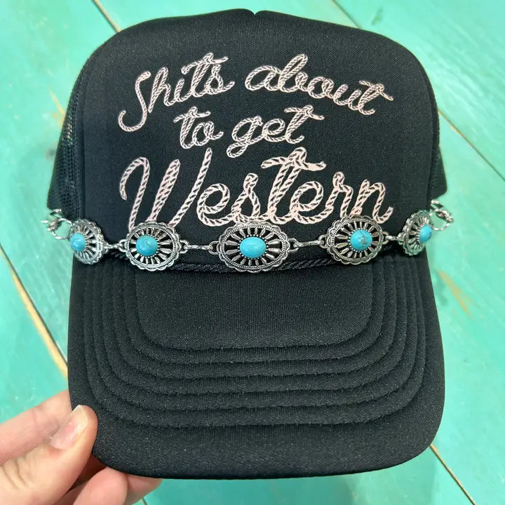 Vibes Small Fashion Turquoise & Silver Oval Trucker Cap Chain-Accessories-Deadwood South Boutique & Company-Deadwood South Boutique, Women's Fashion Boutique in Henderson, TX