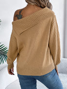 Cable-Knit One Shoulder Long Sleeve Sweater-Trendsi-Deadwood South Boutique, Women's Fashion Boutique in Henderson, TX