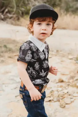 Shea Baby Kids Black Wild West Polo-Short Sleeves-Deadwood South Boutique & Company-Deadwood South Boutique, Women's Fashion Boutique in Henderson, TX