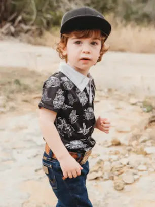 Shea Baby Kids Black Wild West Polo-Short Sleeves-Deadwood South Boutique & Company-Deadwood South Boutique, Women's Fashion Boutique in Henderson, TX