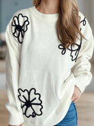 Flower Round Neck Long Sleeve Sweater-Sweaters-Trendsi-Deadwood South Boutique, Women's Fashion Boutique in Henderson, TX