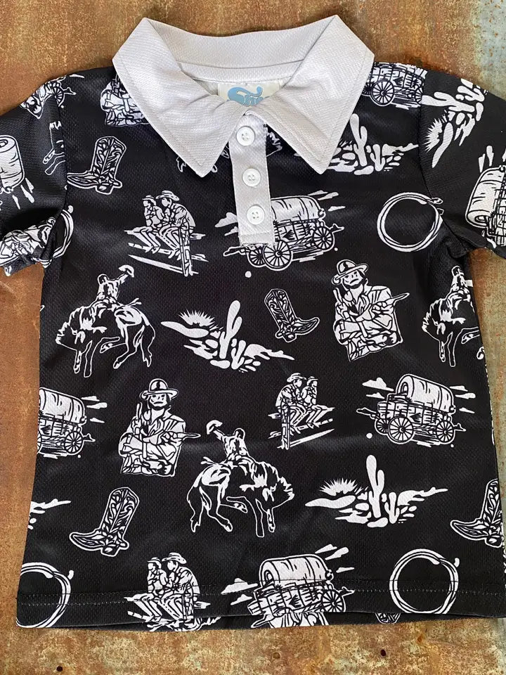 Shea Baby Kids Black Wild West Polo-Short Sleeves-Deadwood South Boutique & Company-Deadwood South Boutique, Women's Fashion Boutique in Henderson, TX