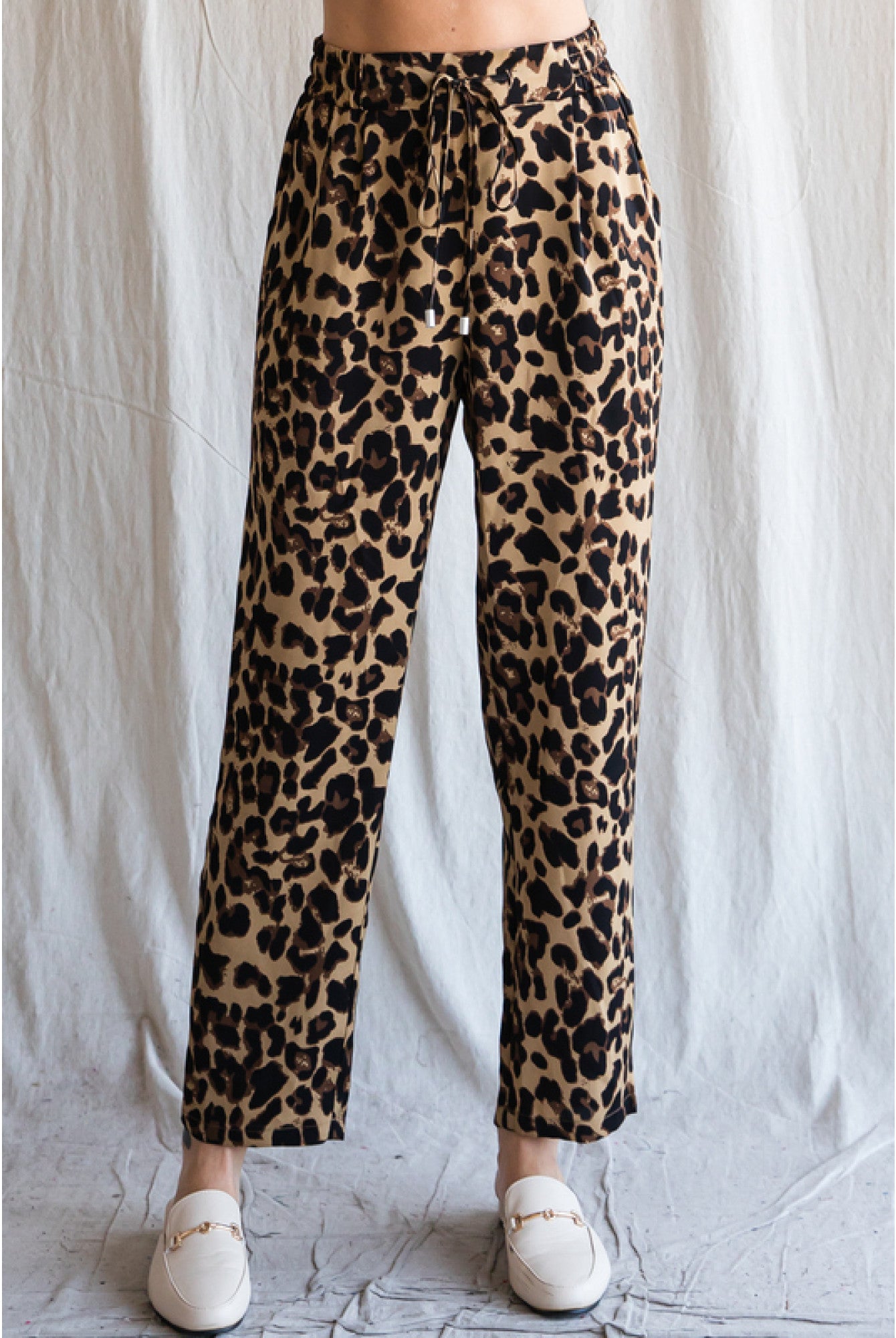Laura Leopard Drawstring Pants-Pants-Deadwood South Boutique & Company-Deadwood South Boutique, Women's Fashion Boutique in Henderson, TX
