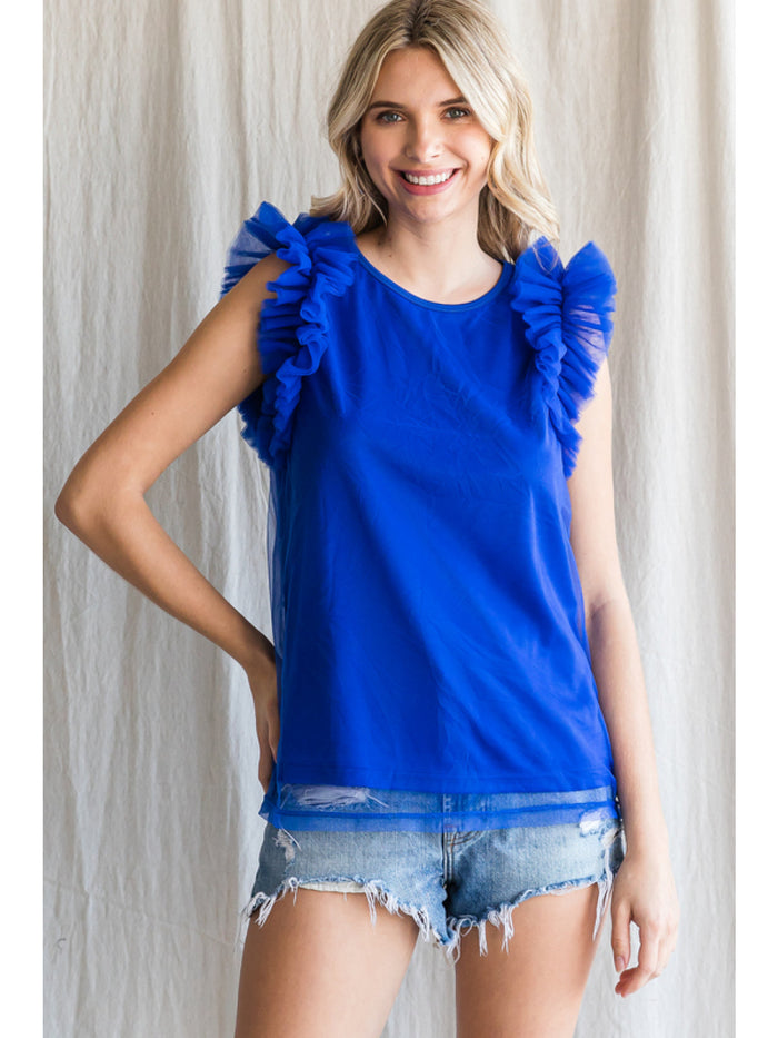 Royal Frill Sleeve Top-Top & Tees-Deadwood South Boutique & Company-Deadwood South Boutique, Women's Fashion Boutique in Henderson, TX