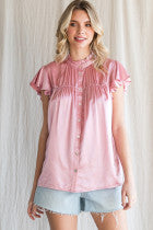 Jolie Pink Ruffle Top-Short Sleeves-Deadwood South Boutique & Company-Deadwood South Boutique, Women's Fashion Boutique in Henderson, TX