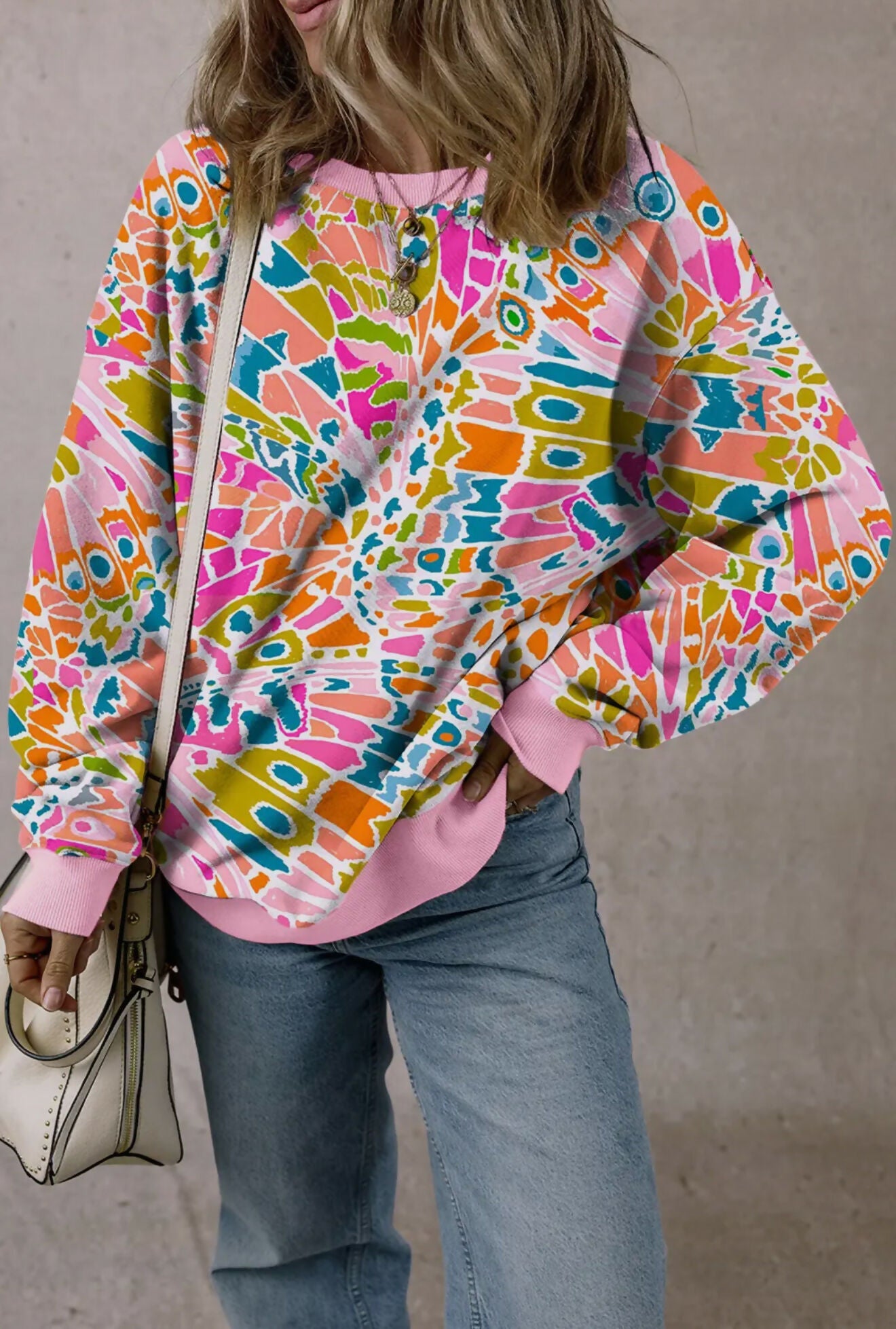 Abstract Print Sweatshirt w/pockets-Tops & Tees-Vintage Cowgirl-Deadwood South Boutique, Women's Fashion Boutique in Henderson, TX