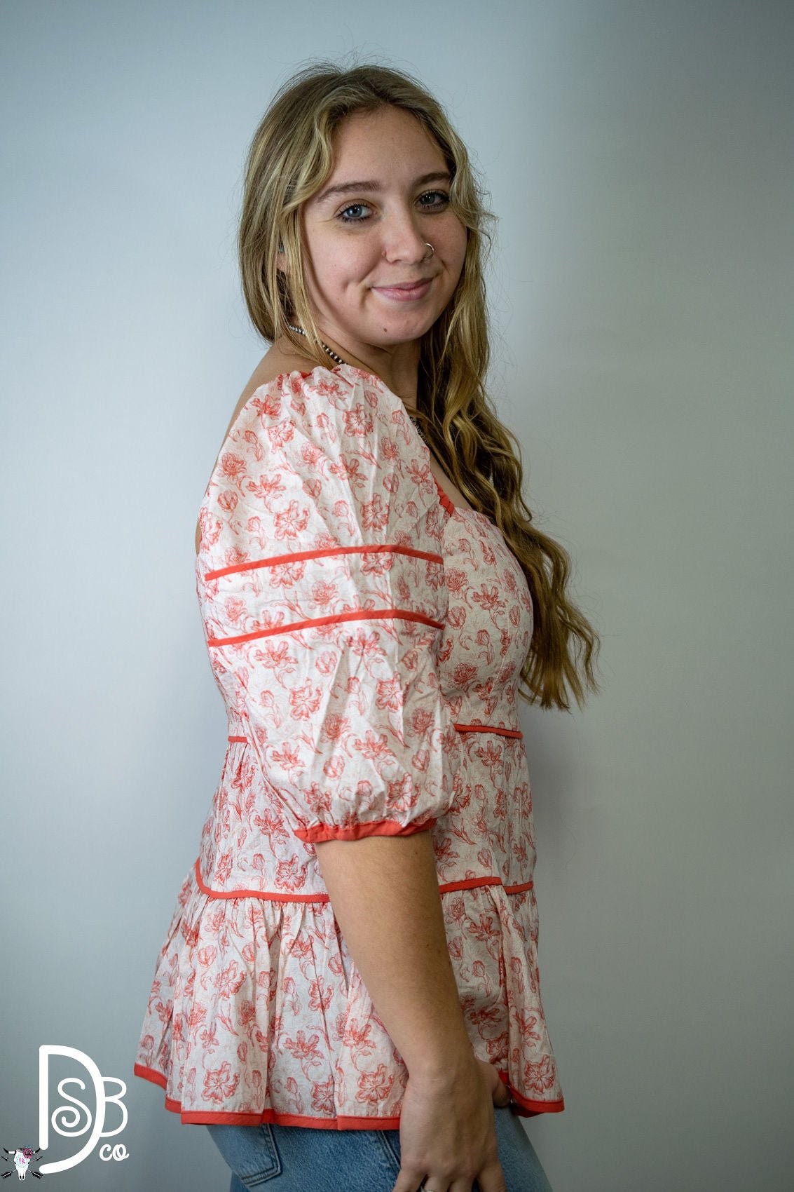 3/4 Sleeve Foral Tiered Top - Deadwood South Boutique & Company LLC