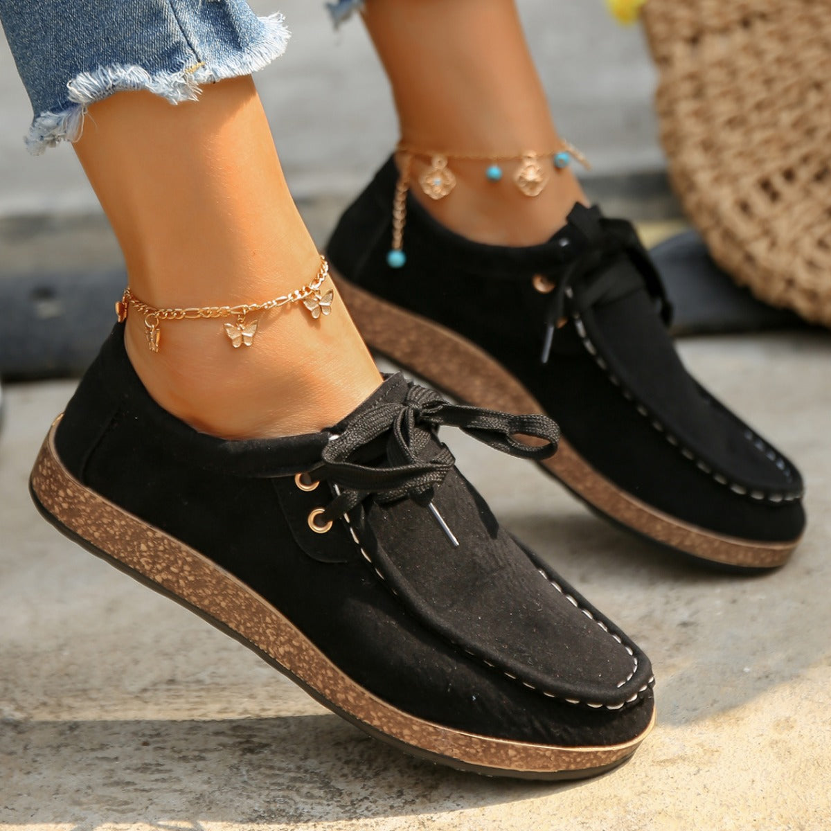 Suede Lace-Up Flat Slip-Ons-Footwear-Trendsi-Deadwood South Boutique, Women's Fashion Boutique in Henderson, TX