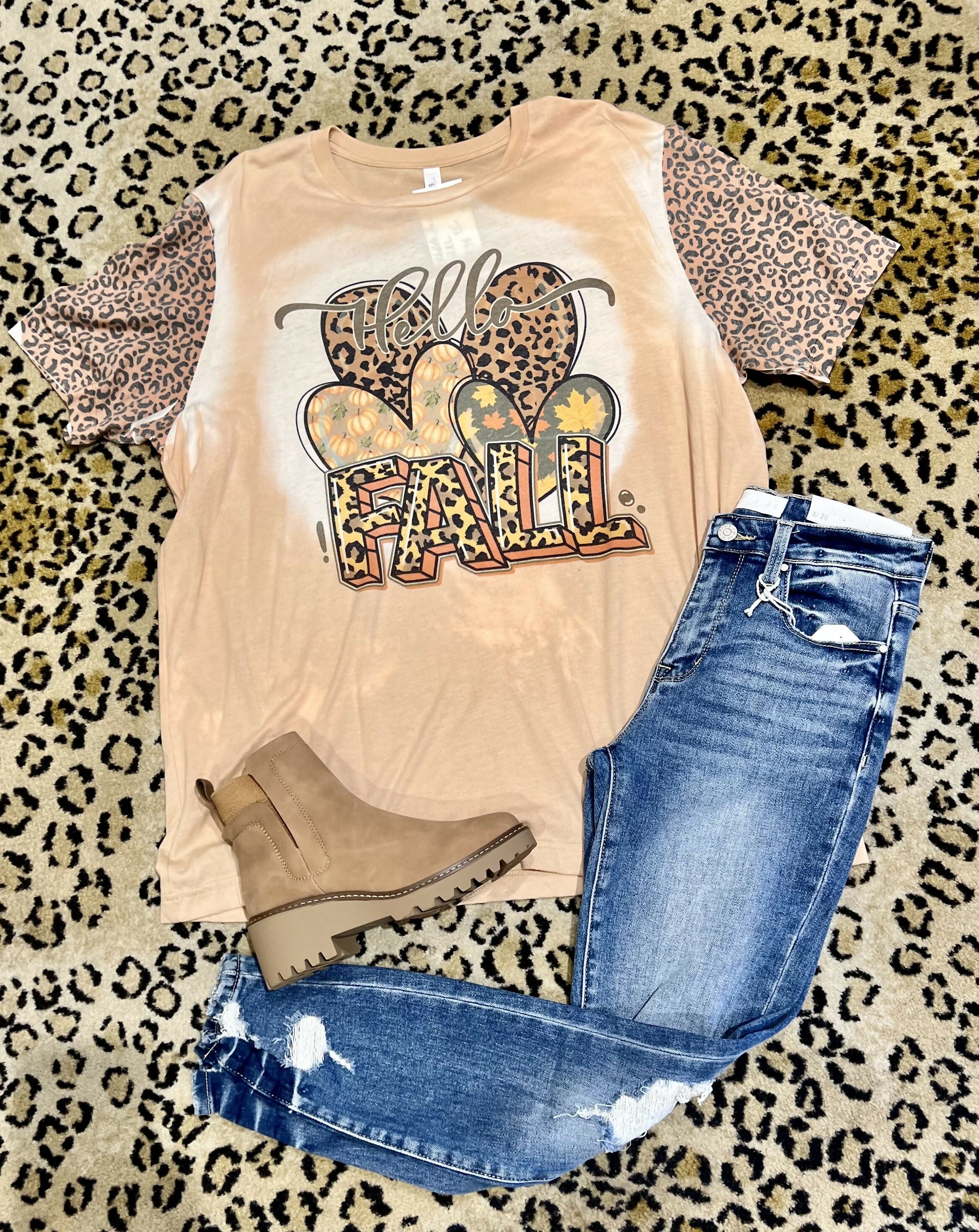 Hello Fall T-Shirt-Tops & Tees-Vintage Cowgirl-Deadwood South Boutique, Women's Fashion Boutique in Henderson, TX