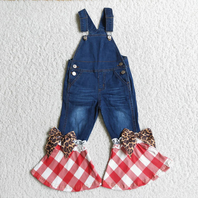 Denim Overalls with Plaid Ruffle Bell-Children's-Deadwood South Boutique & Company-Deadwood South Boutique, Women's Fashion Boutique in Henderson, TX