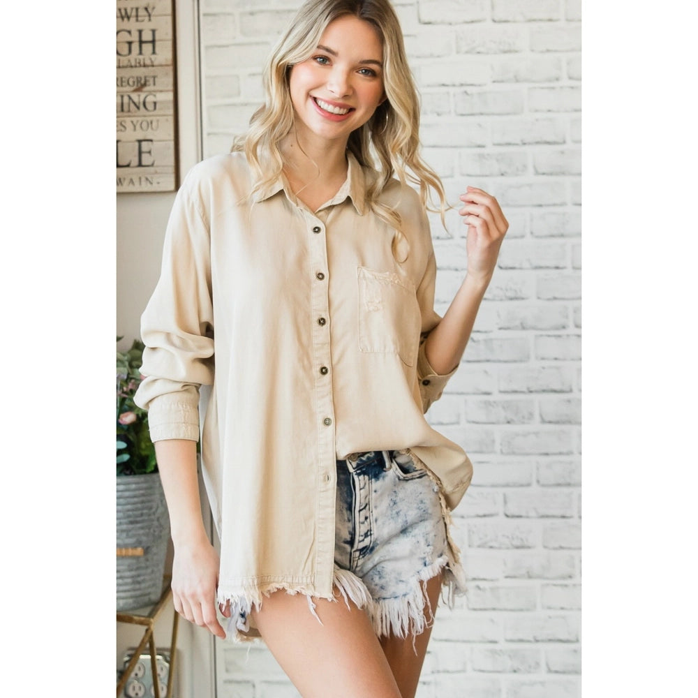 Delilah Denim Button Down Top-Denim Top-Deadwood South Boutique & Company LLC-Deadwood South Boutique, Women's Fashion Boutique in Henderson, TX