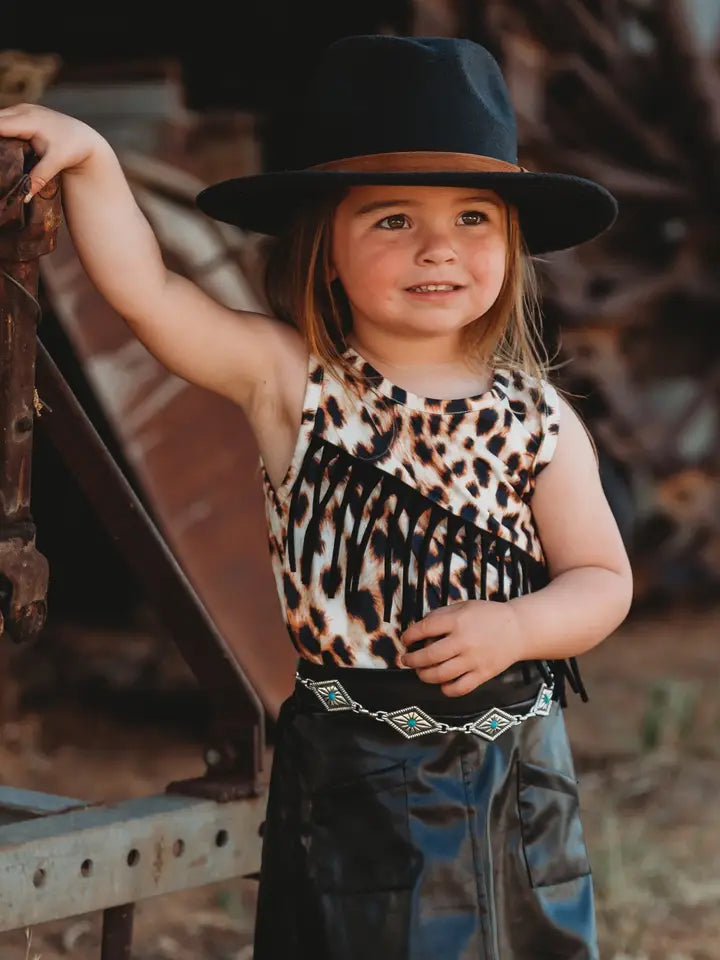 Shea Baby Leopard Sueded Fringe Onesie or Shirt-children's-Deadwood South Boutique & Company-Deadwood South Boutique, Women's Fashion Boutique in Henderson, TX