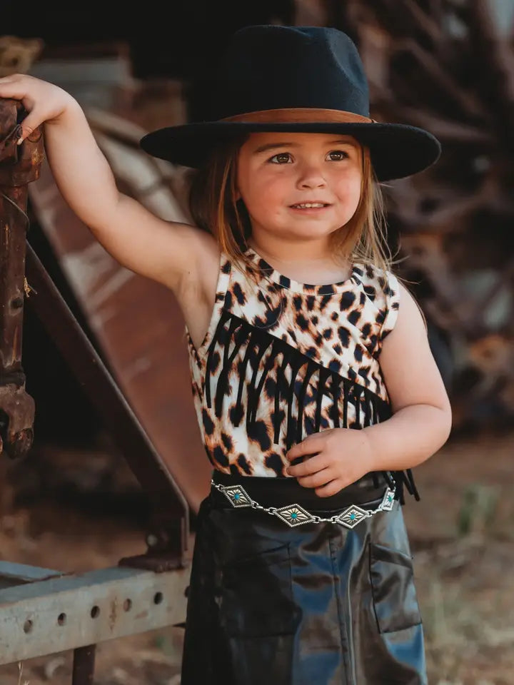 Shea Baby Leopard Sueded Fringe Onesie or Shirt-Onesies-Deadwood South Boutique & Company-Deadwood South Boutique, Women's Fashion Boutique in Henderson, TX