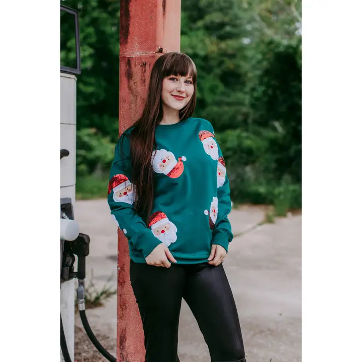 Santa Baby Sequin Embroidered Sweatshirt-Tops & Tees-Deadwood South Boutique & Company LLC-Deadwood South Boutique, Women's Fashion Boutique in Henderson, TX