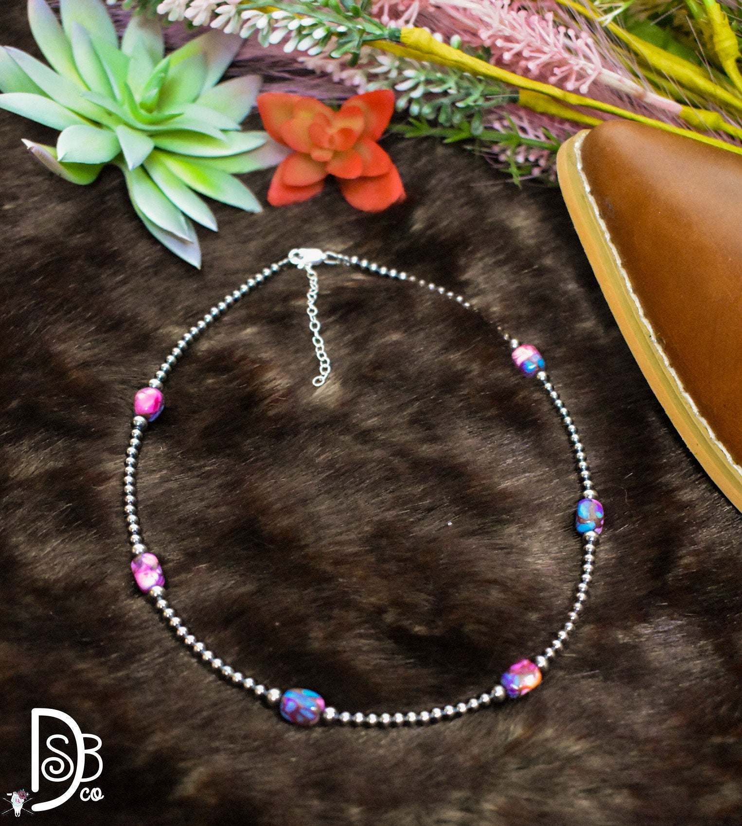 5 Pink dye Turquoise and Sterling Silver Pearls Choker - Deadwood South Boutique & Company LLC