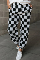 Checkered Elastic Waist Joggers-Bottoms-Trendsi-Deadwood South Boutique, Women's Fashion Boutique in Henderson, TX