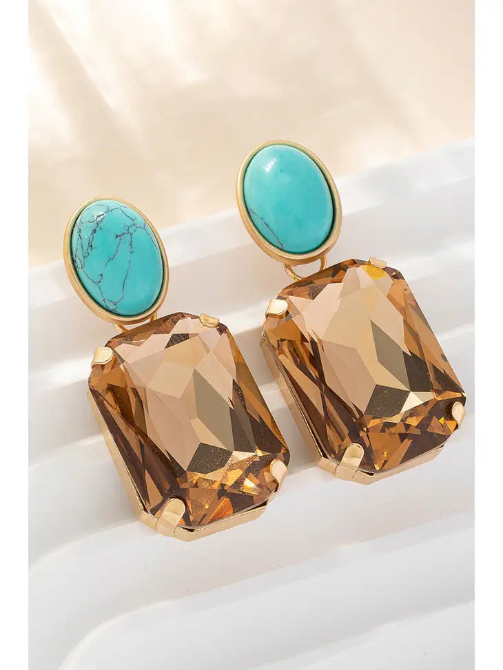 Turquoise Fashion Baguette Earrings-Earrings-Deadwood South Boutique & Company-Deadwood South Boutique, Women's Fashion Boutique in Henderson, TX