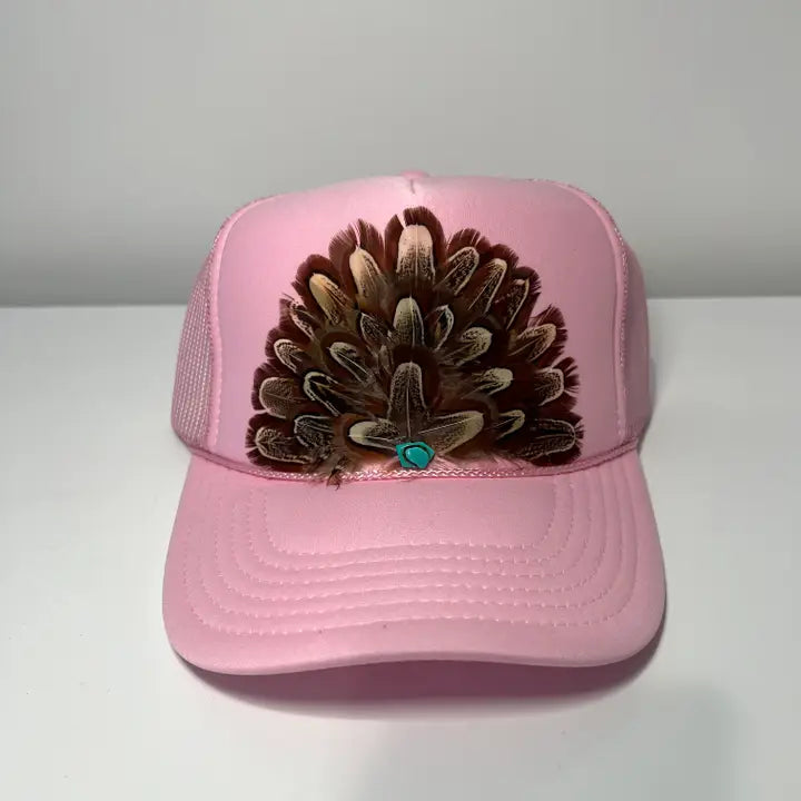 Pinky Feather Embellished Trucker Cap-Hats-Deadwood South Boutique & Company-Deadwood South Boutique, Women's Fashion Boutique in Henderson, TX